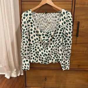 Reformation polka dot blouse green